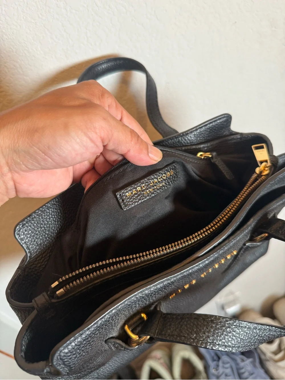 Marc Jacobs Black Leather Tote Bag purse lv heavy duty high quality louis